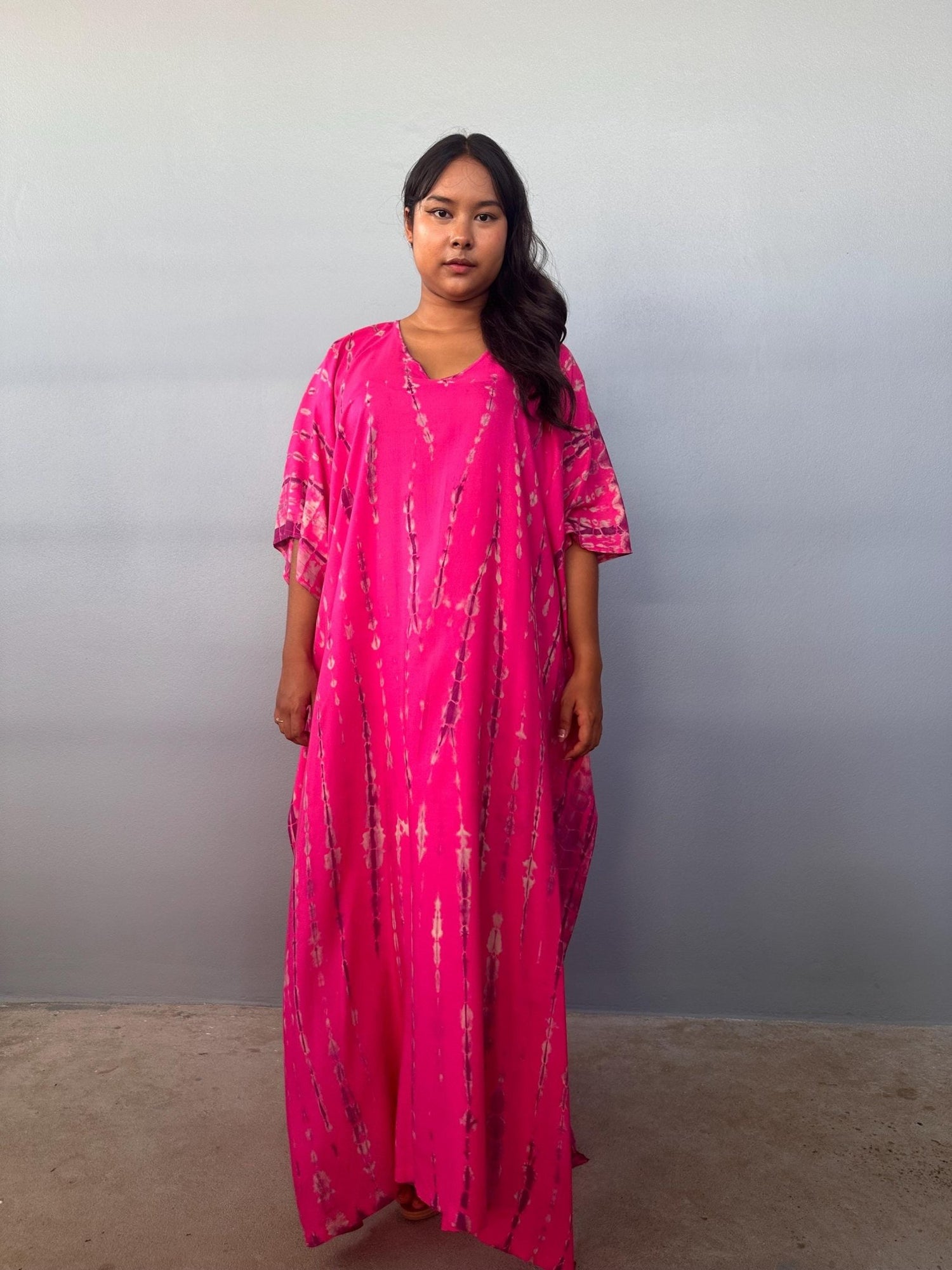 Mala Handworks Eva Kaftan in Fuchsia Tie Dye