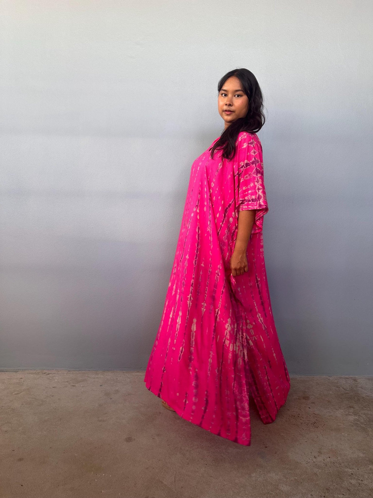 Mala Handworks Eva Kaftan in Fuchsia Tie Dye
