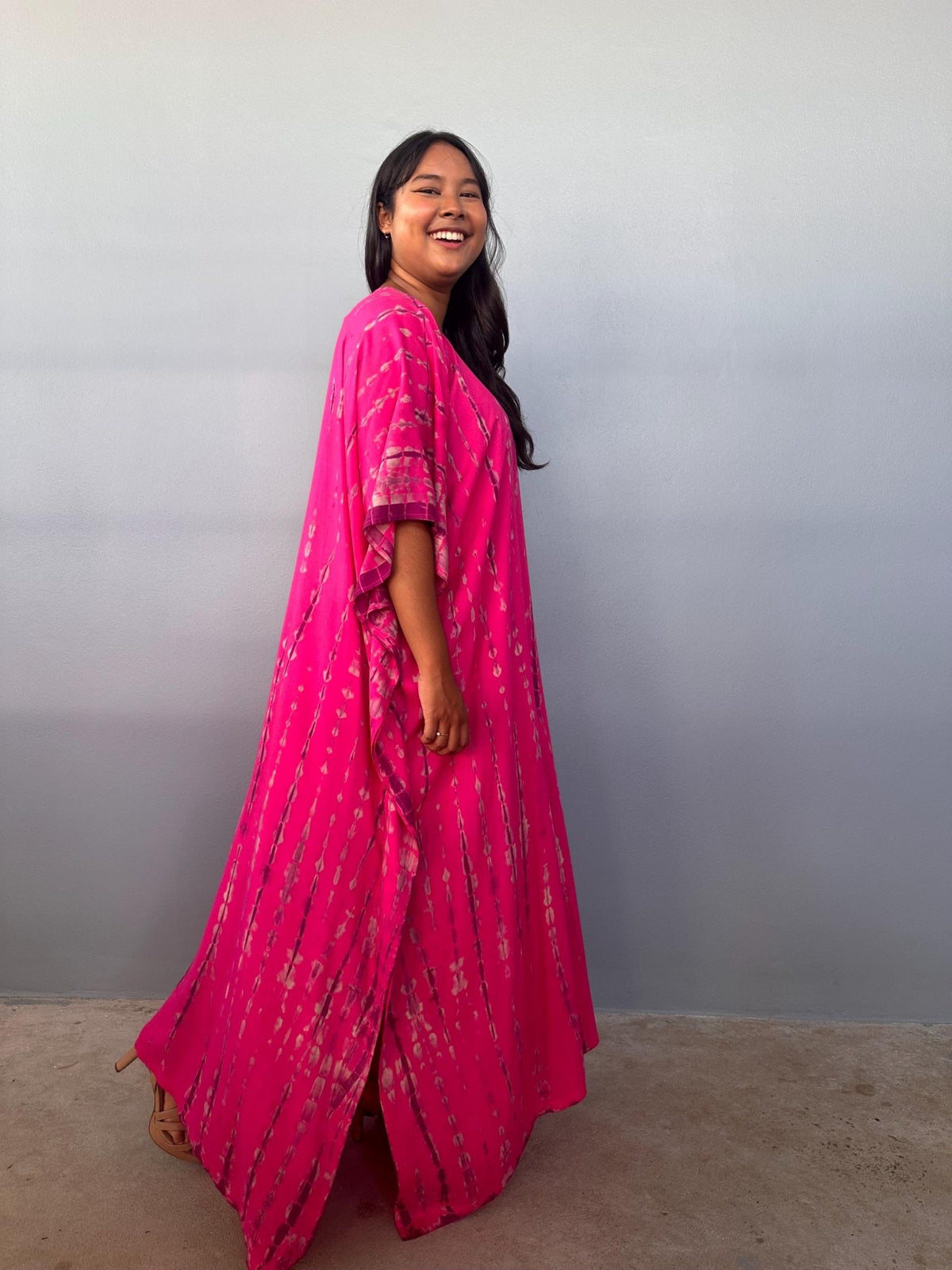 Mala Handworks Eva Kaftan in Fuchsia Tie Dye