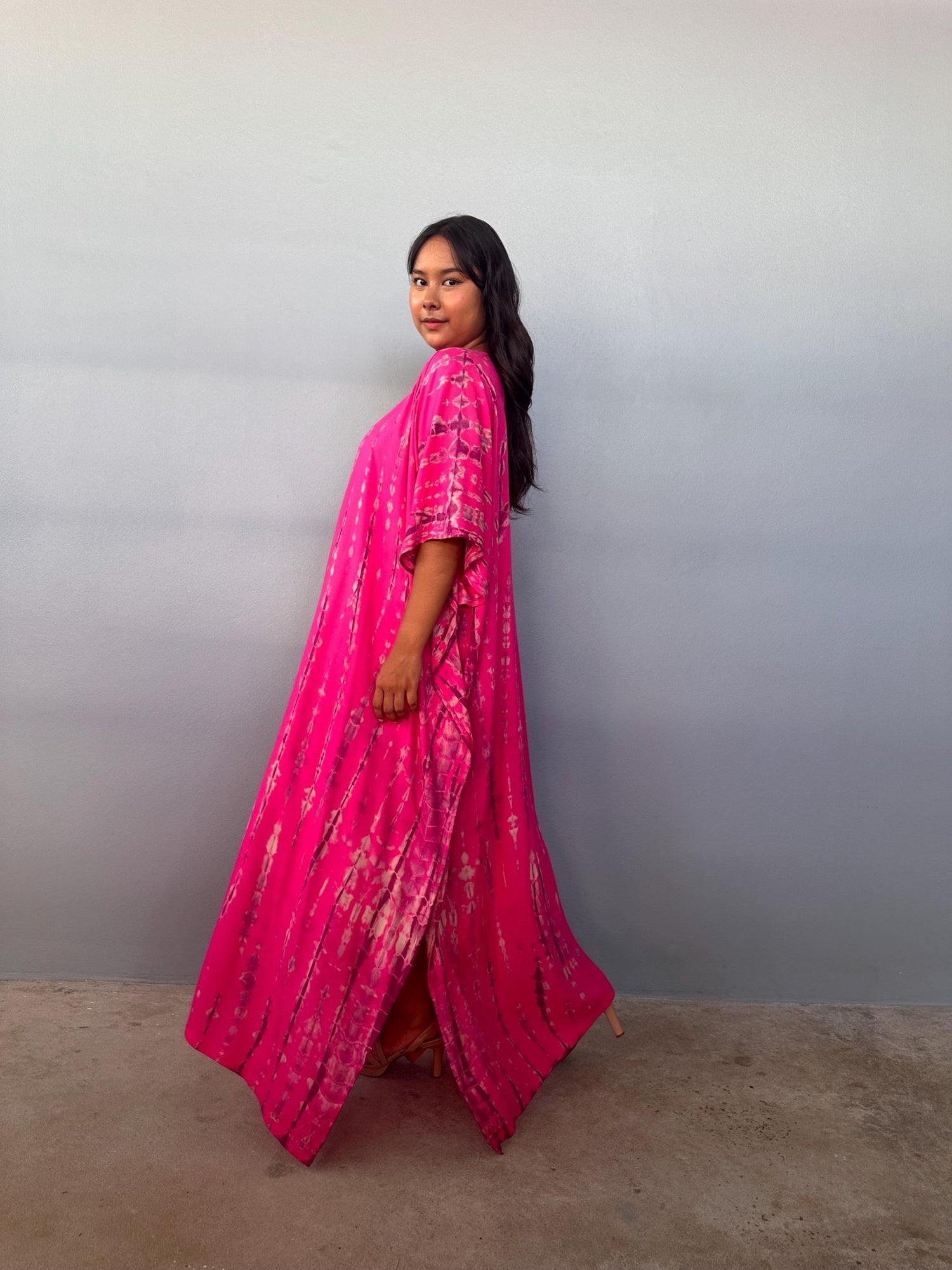 Mala Handworks Eva Kaftan in Fuchsia Tie Dye
