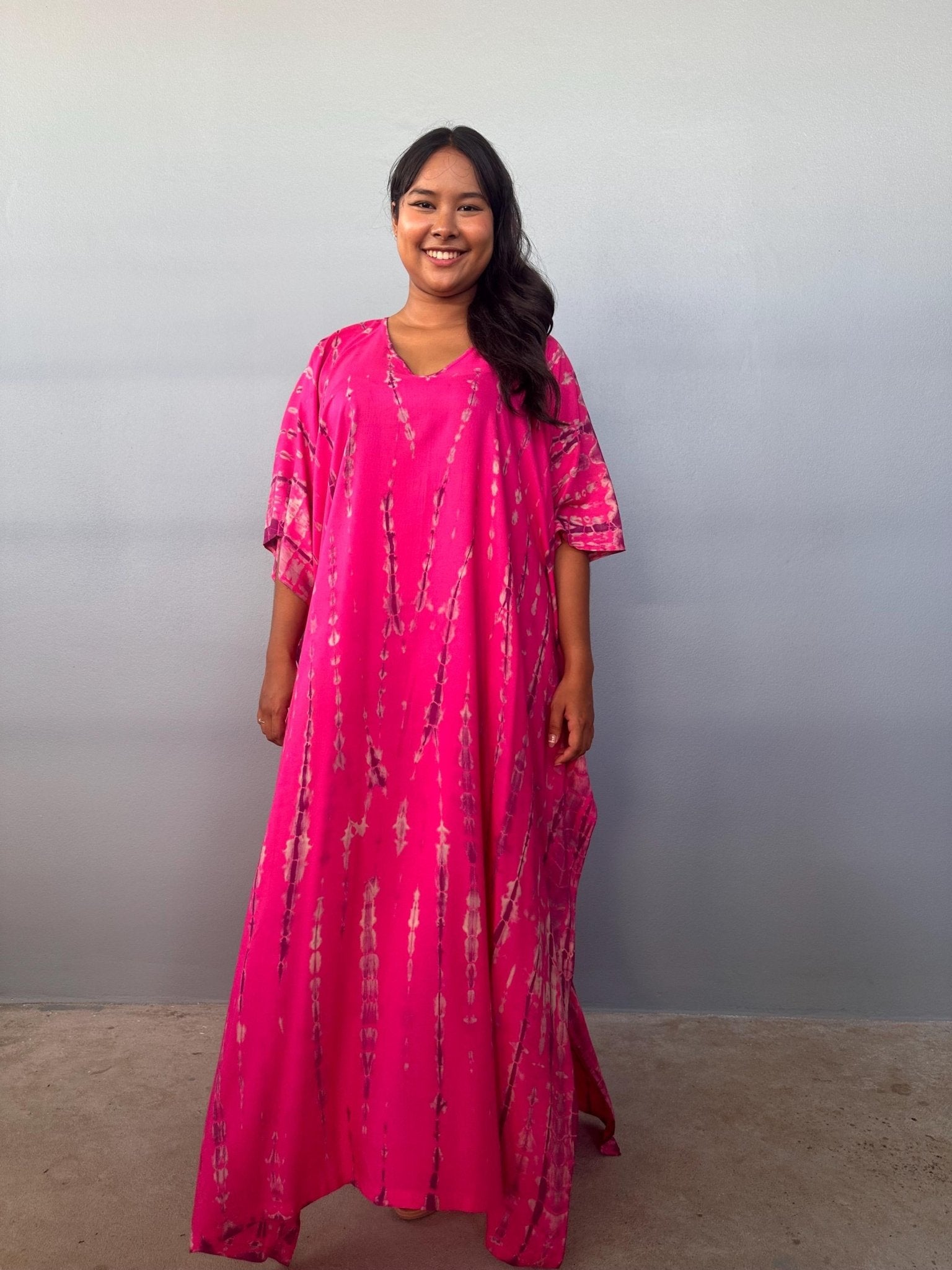 Mala Handworks Eva Kaftan in Fuchsia Tie Dye
