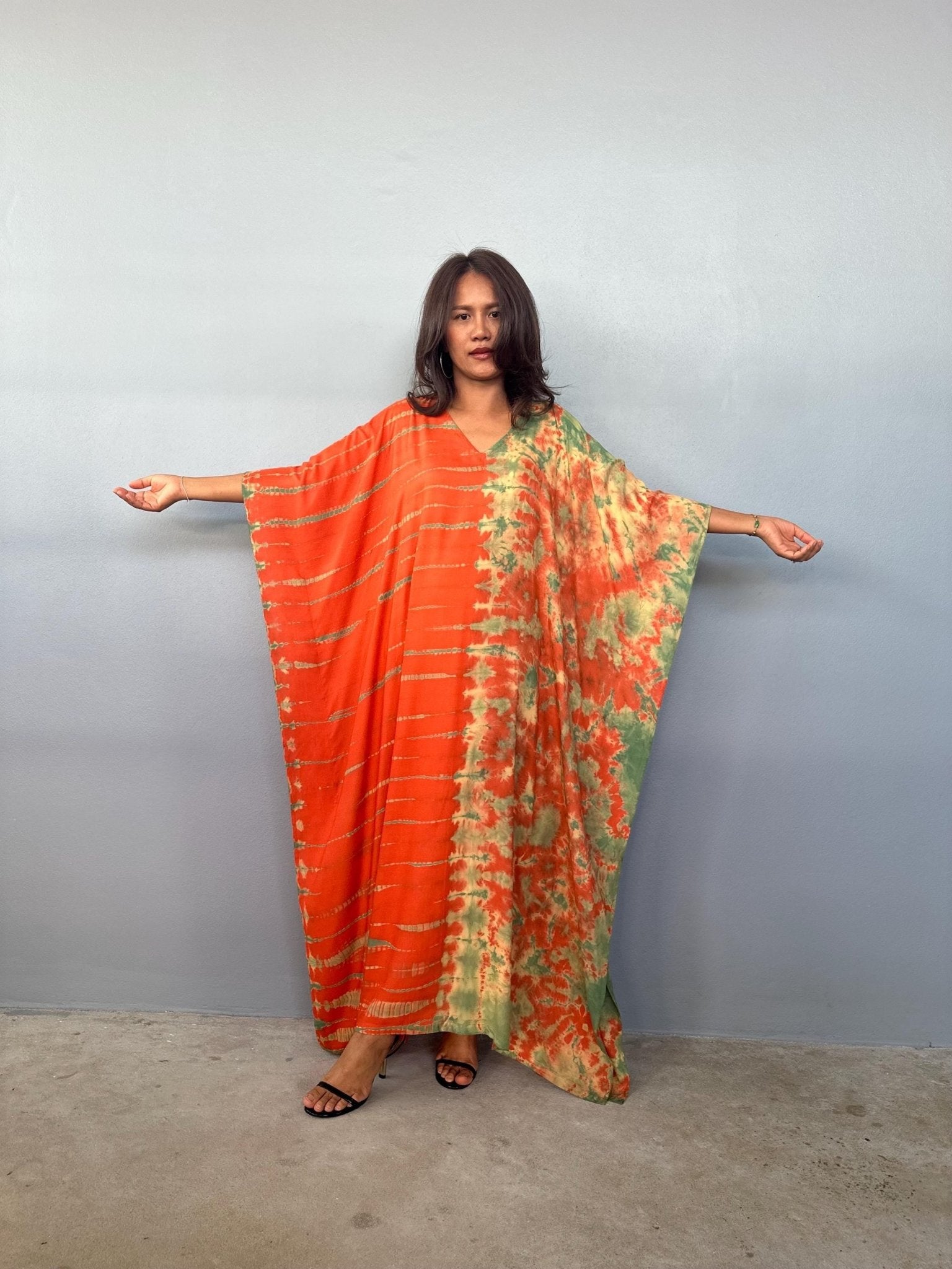 Mala Handworks Eva Kaftan in Orange Tie Dye - Gemini Pattern