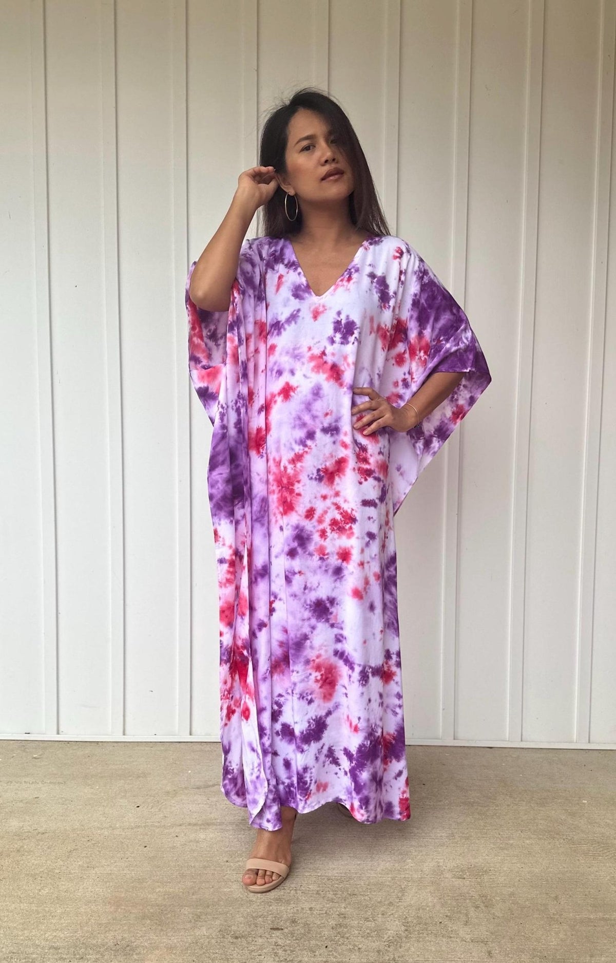 Mala Handworks Eva Kaftan in Purple and Pink Rainbow Tie Dye