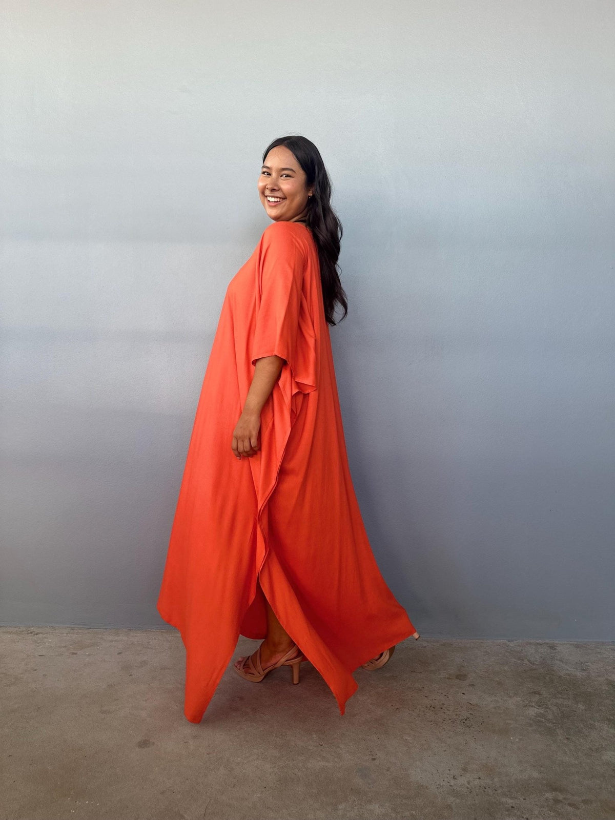 Mala Handworks Eva Kaftan in Tangerine