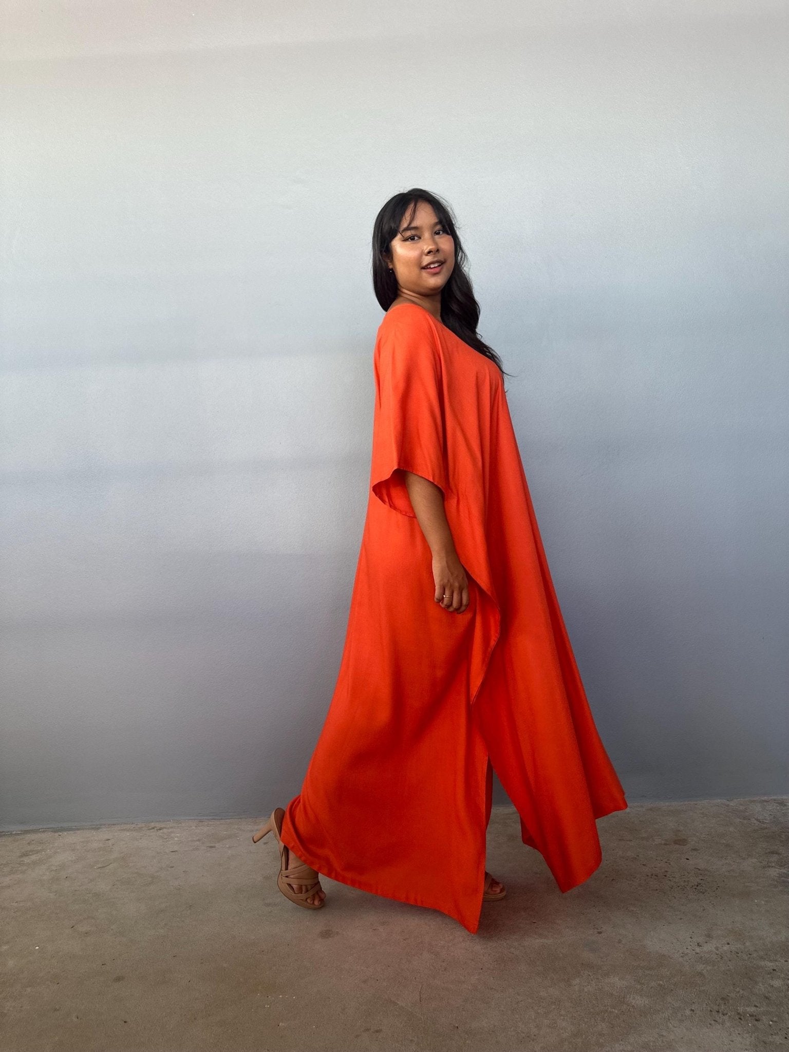 Mala Handworks Eva Kaftan in Tangerine