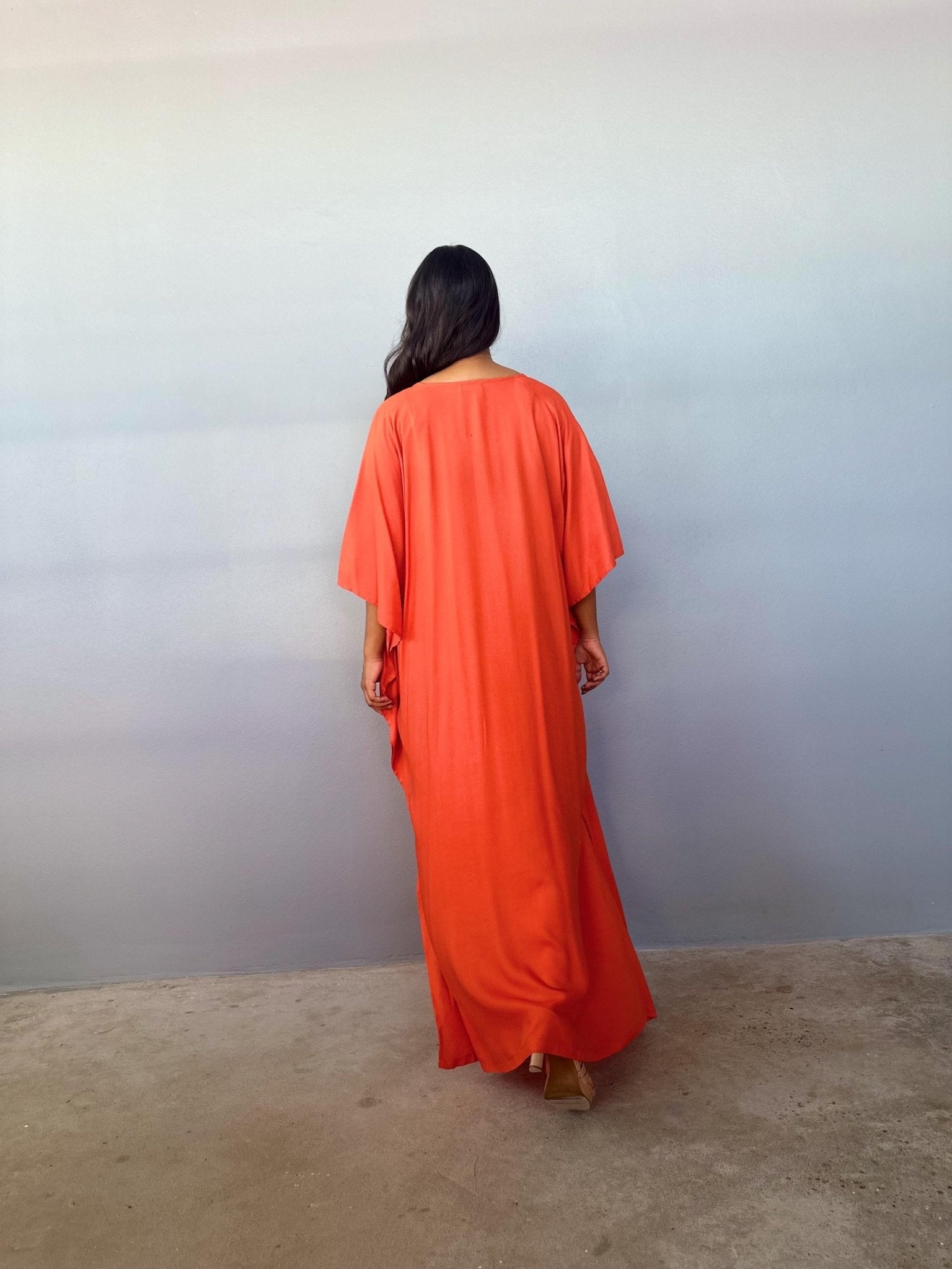 Mala Handworks Eva Kaftan in Tangerine