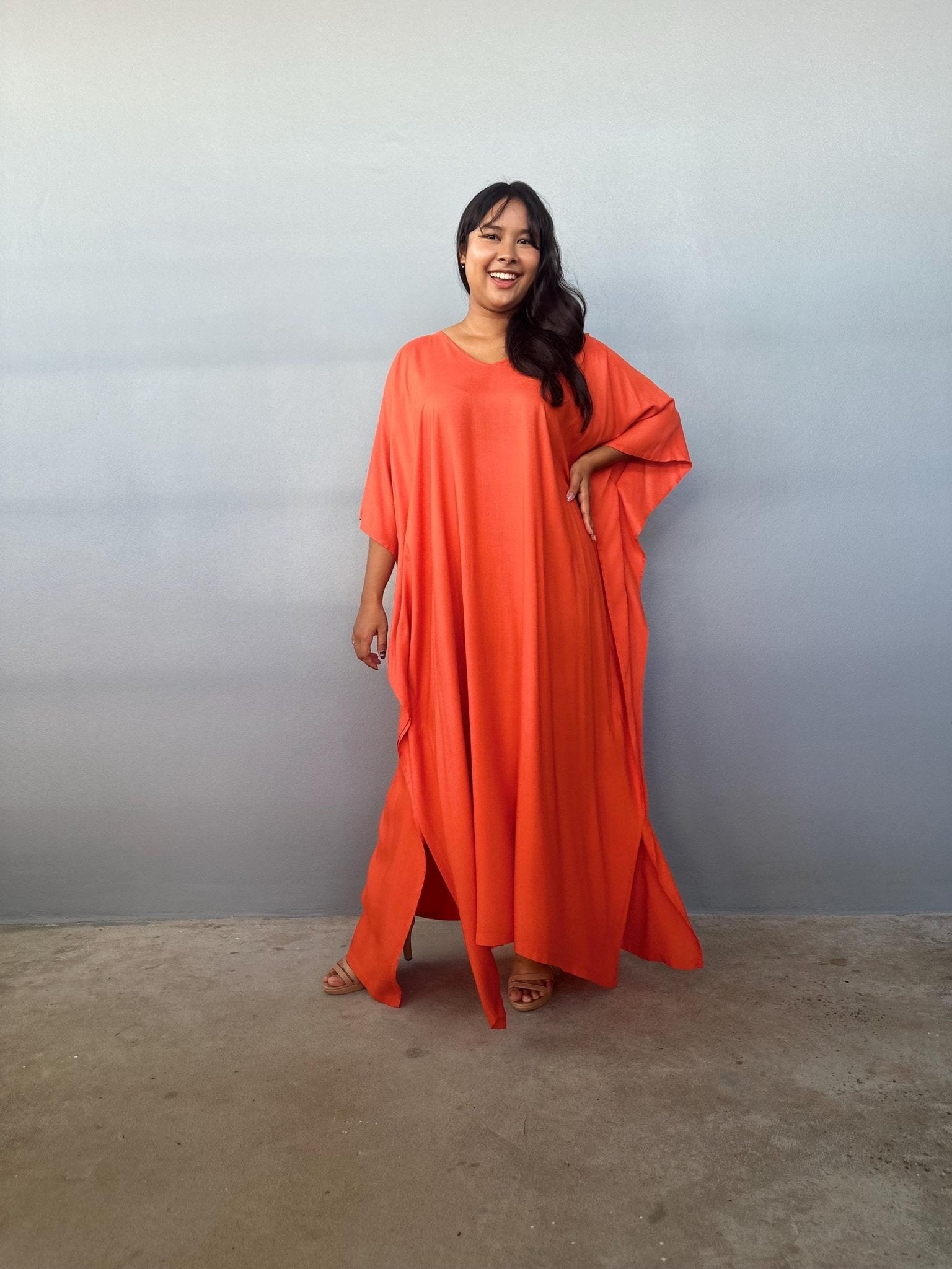 Mala Handworks Eva Kaftan in Tangerine