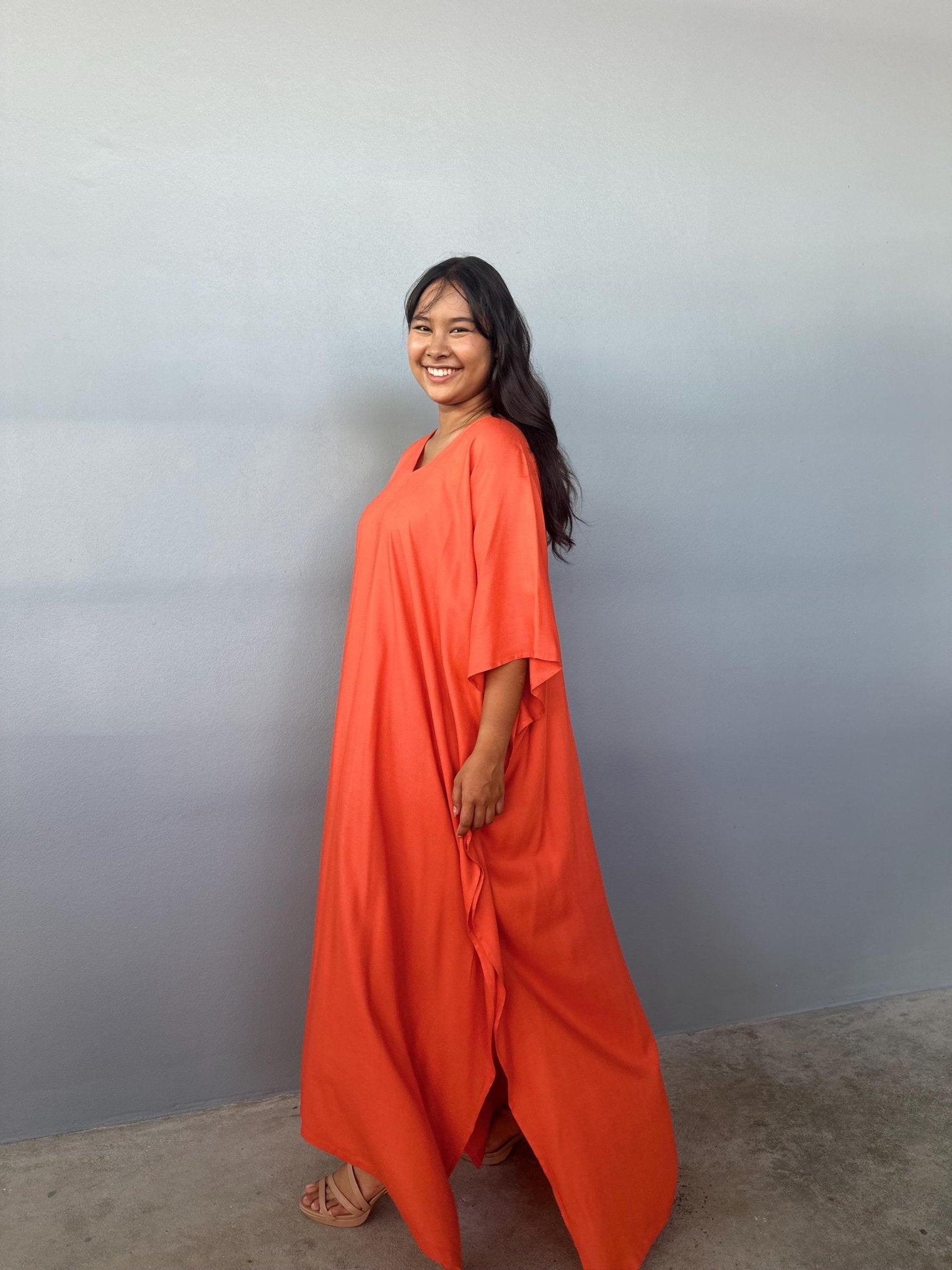 Mala Handworks Eva Kaftan in Tangerine