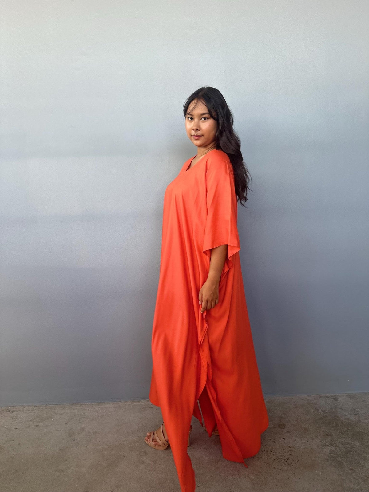 Mala Handworks Eva Kaftan in Tangerine