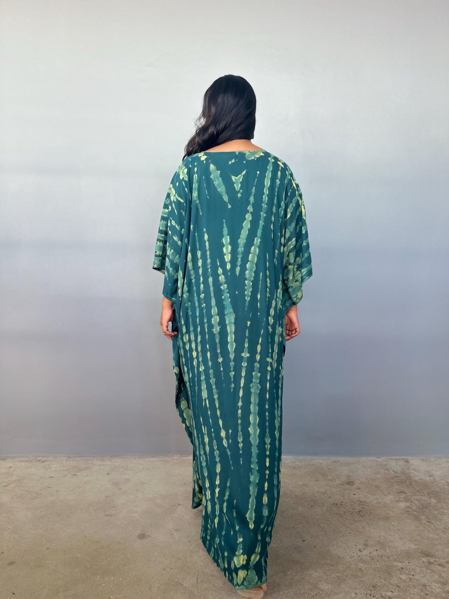 Mala Handworks Eva Kaftan in Teal Tie Dye