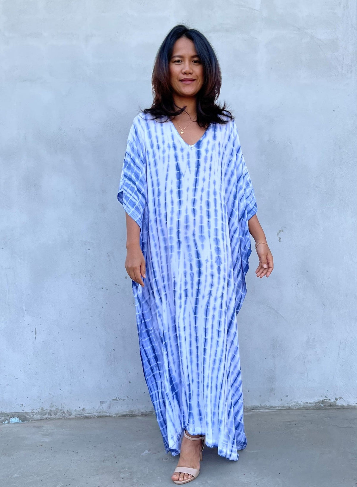 MALA handworks Eva Kaftan in White and Blue Tie Dye