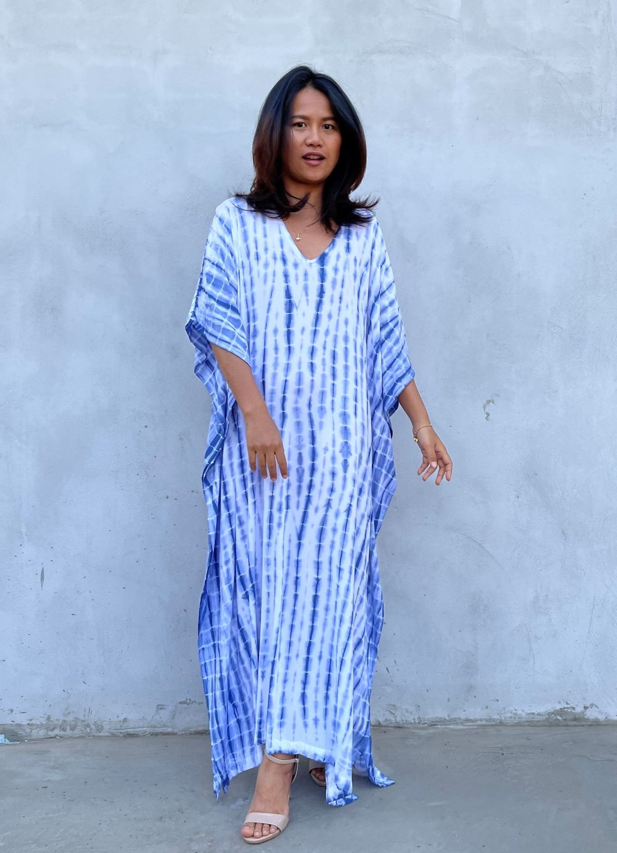 MALA handworks Eva Kaftan in White and Blue Tie Dye