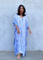 MALA handworks Eva Kaftan in White and Blue Tie Dye