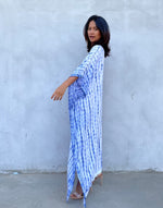 MALA handworks Eva Kaftan in White and Blue Tie Dye