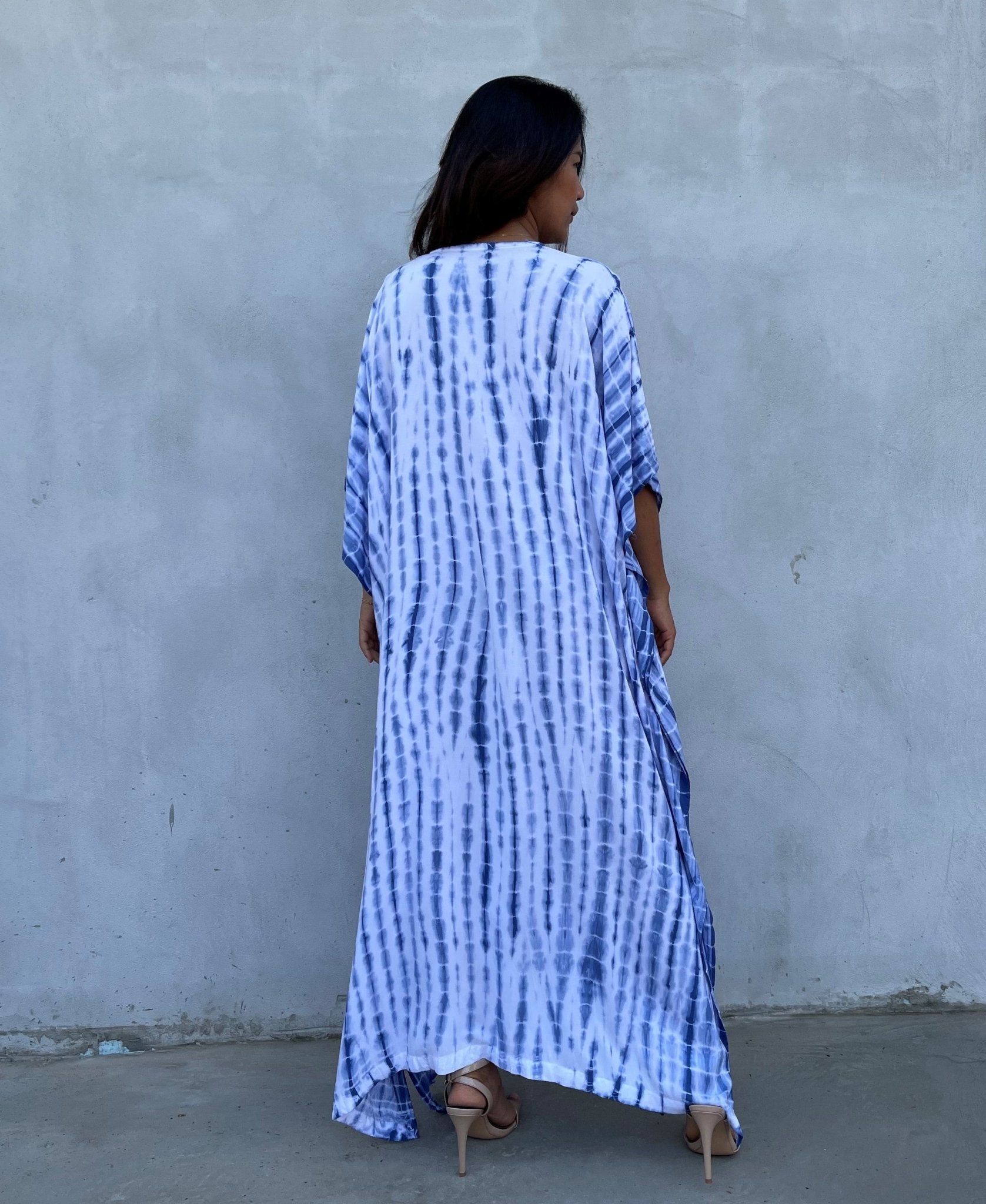 MALA handworks Eva Kaftan in White and Blue Tie Dye
