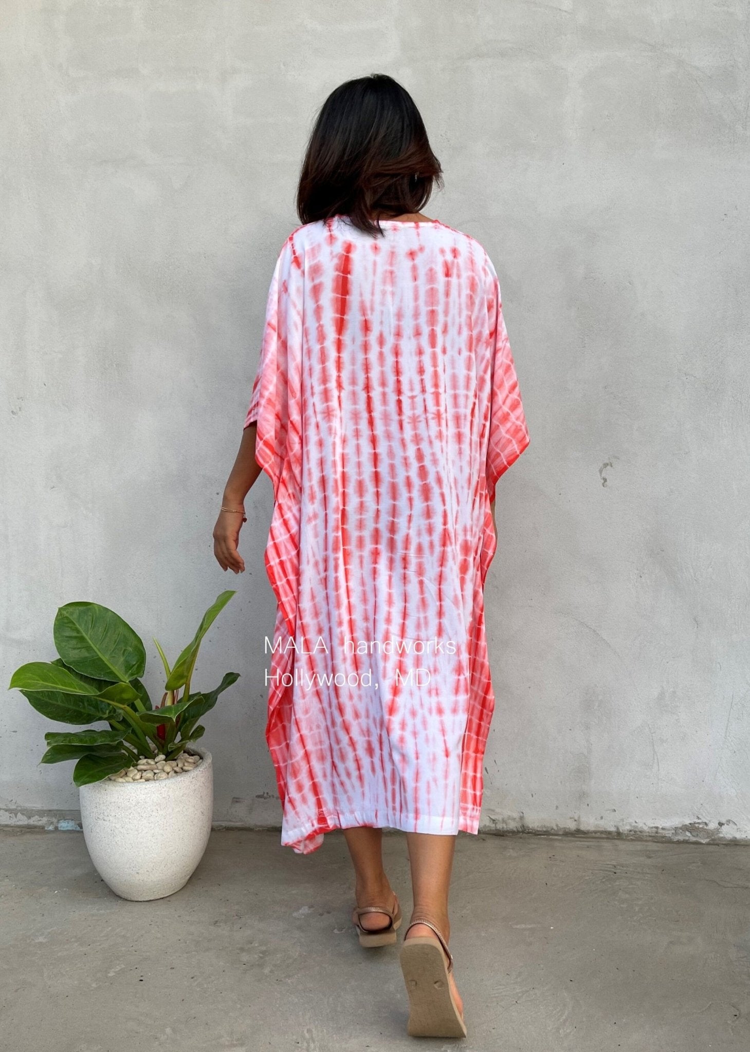 MALA handworks  Eva Kaftan in White and Orange Tie Dye