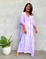 MALA handworks Eva Kaftan in White and Purple Tie Dye