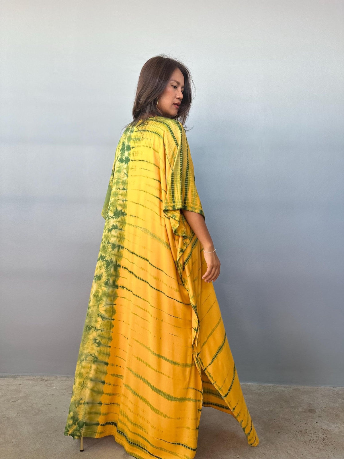 Mala Handworks Eva Kaftan in Yellow and Green Tie Dye