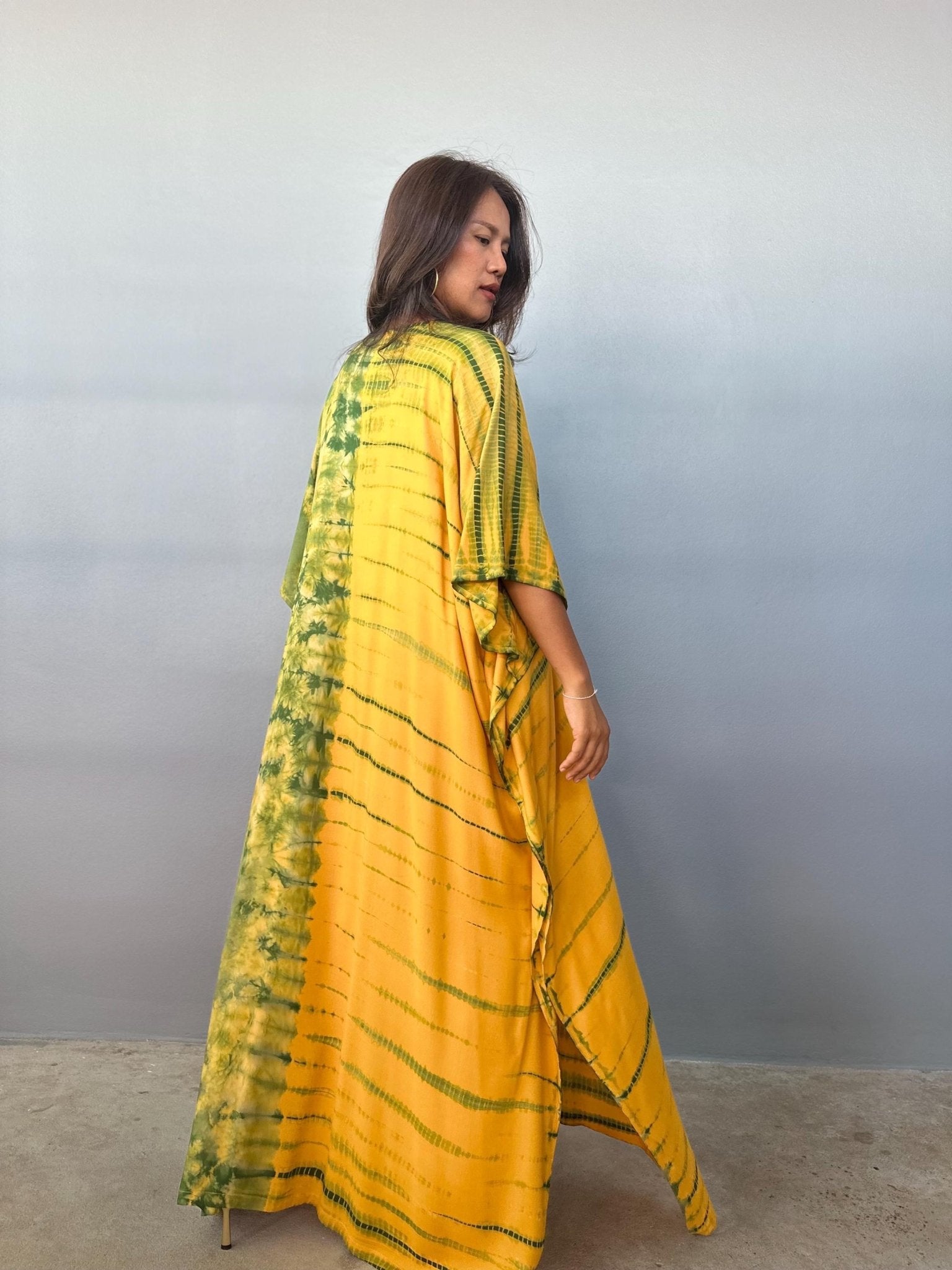 Mala Handworks Eva Kaftan in Yellow and Green Tie Dye