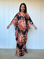 MALA handworks  Evelyn Kaftan in Black and Floral Pattern