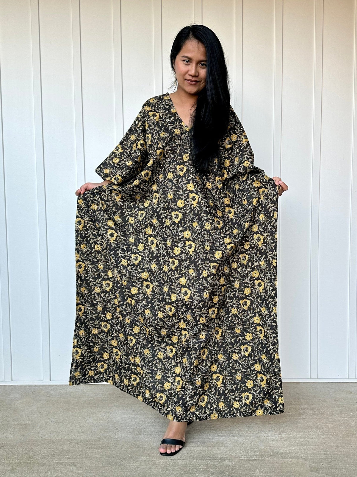 MALA handworks  56 Evelyn Kaftan in Black and Yellow Pattern