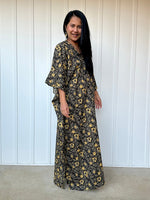 MALA handworks  56 Evelyn Kaftan in Black and Yellow Pattern