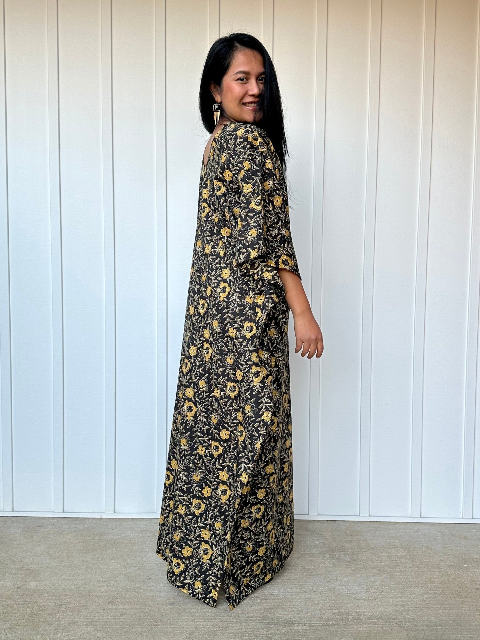 MALA handworks  56 Evelyn Kaftan in Black and Yellow Pattern