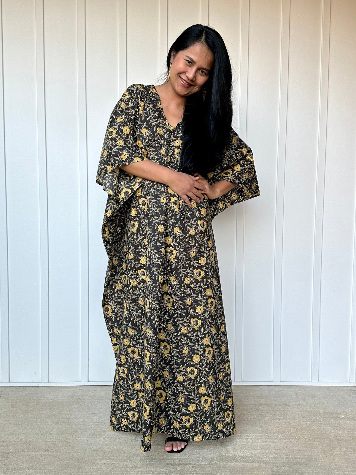 MALA handworks  56 Evelyn Kaftan in Black and Yellow Pattern