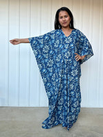 MALA handworks  Evelyn Kaftan in Blue and Floral Pattern