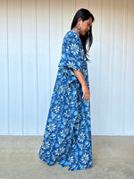 MALA handworks  Evelyn Kaftan in Blue and Floral Pattern