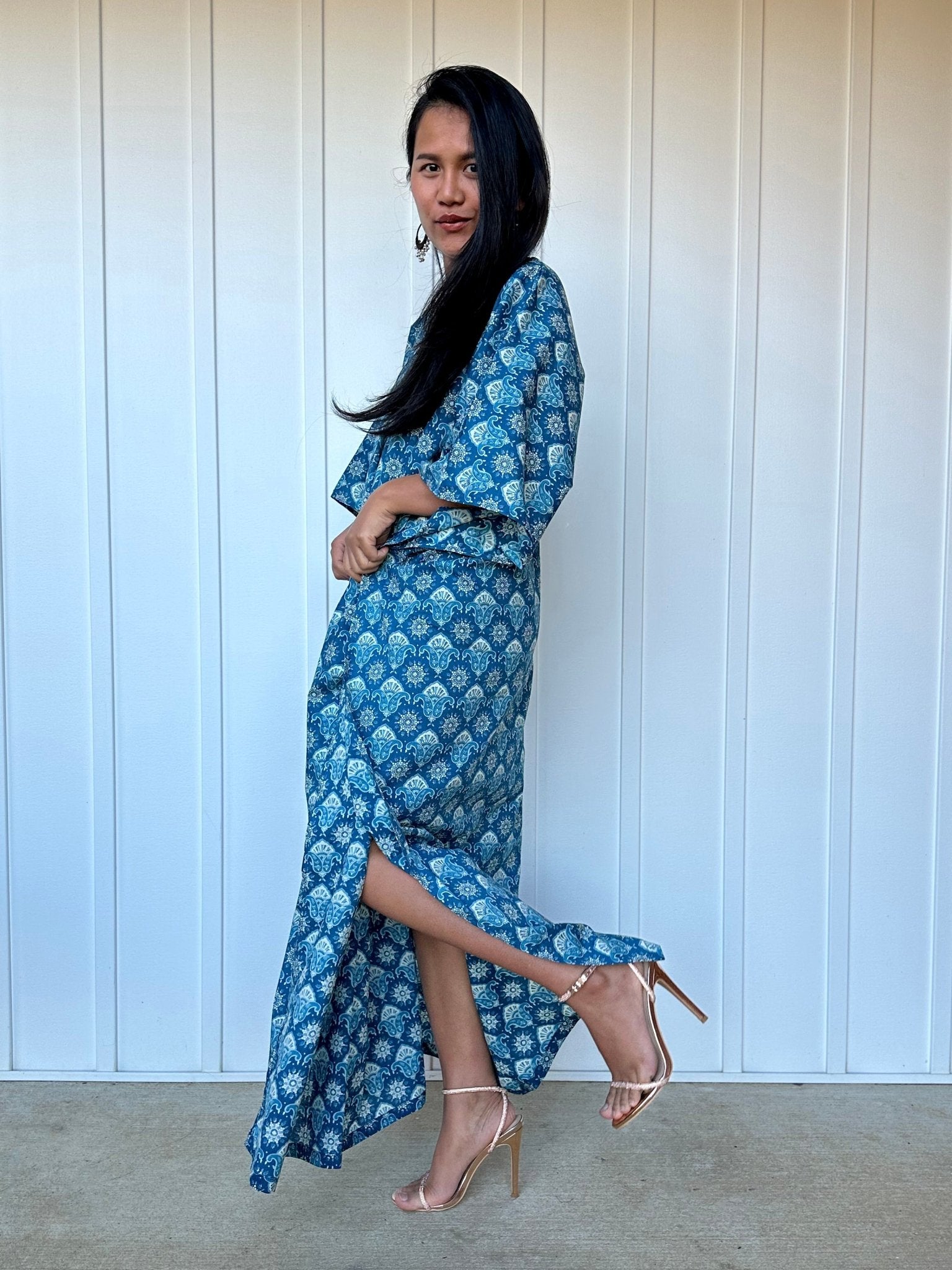 MALA handworks  Evelyn Kaftan in Blue Pattern