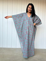 MALA handworks  Evelyn Kaftan in Green and Floral Pattern