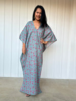 MALA handworks  Evelyn Kaftan in Green and Floral Pattern