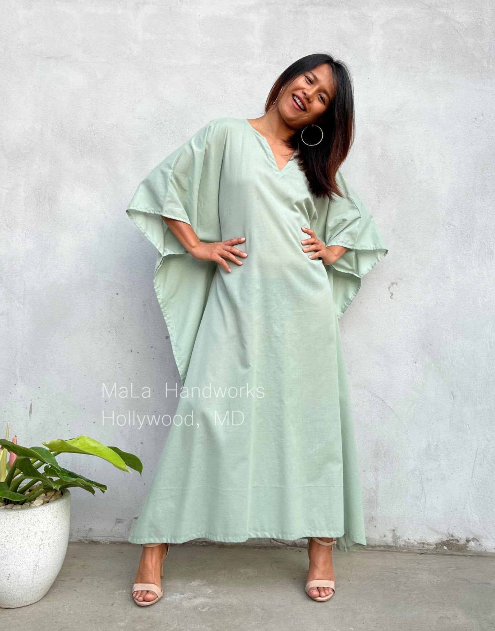 MALA handworks  Evelyn Kaftan in Light Green - Limited Edition