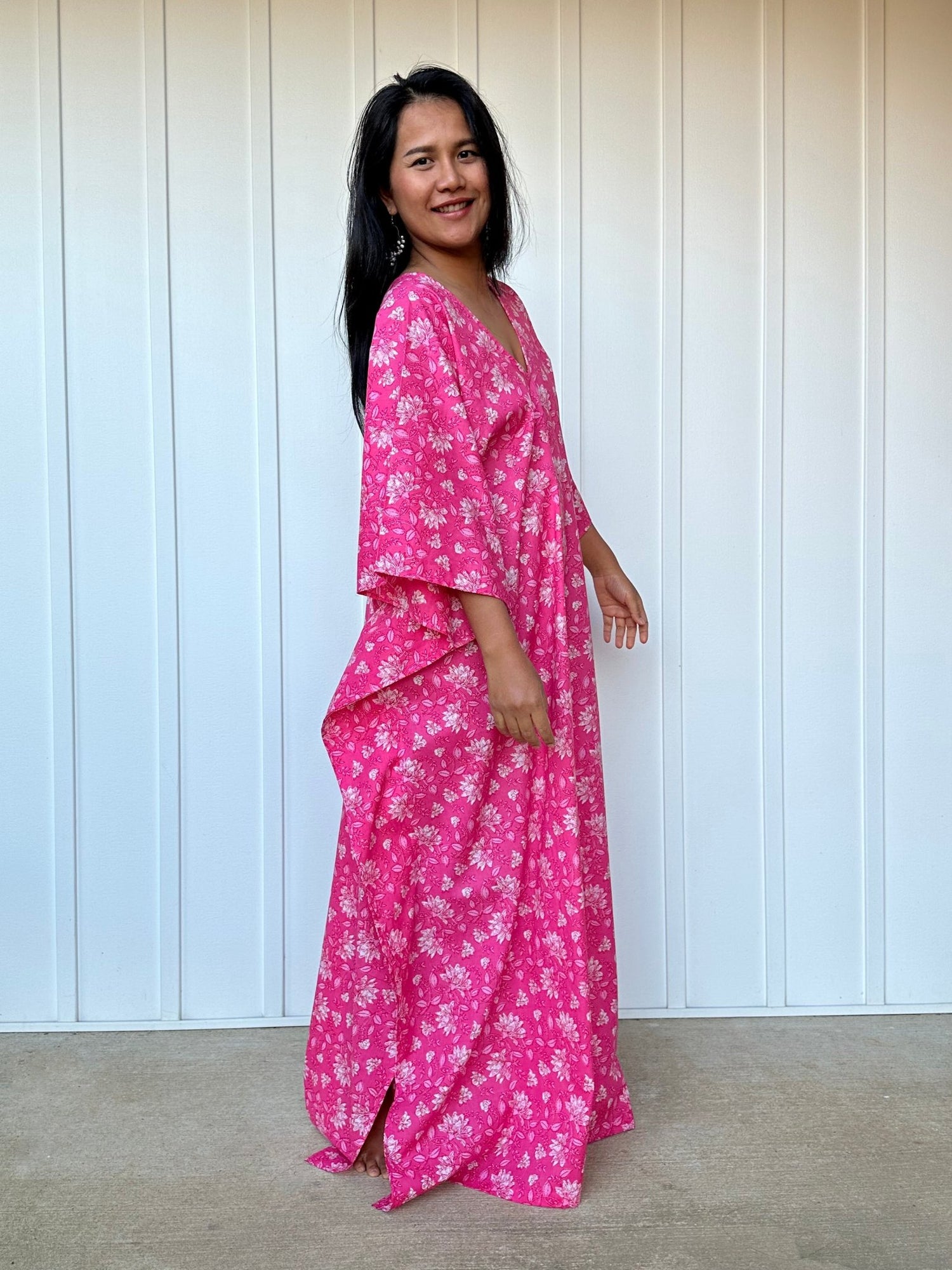 MALA handworks  Evelyn Kaftan in Pink and White Pattern