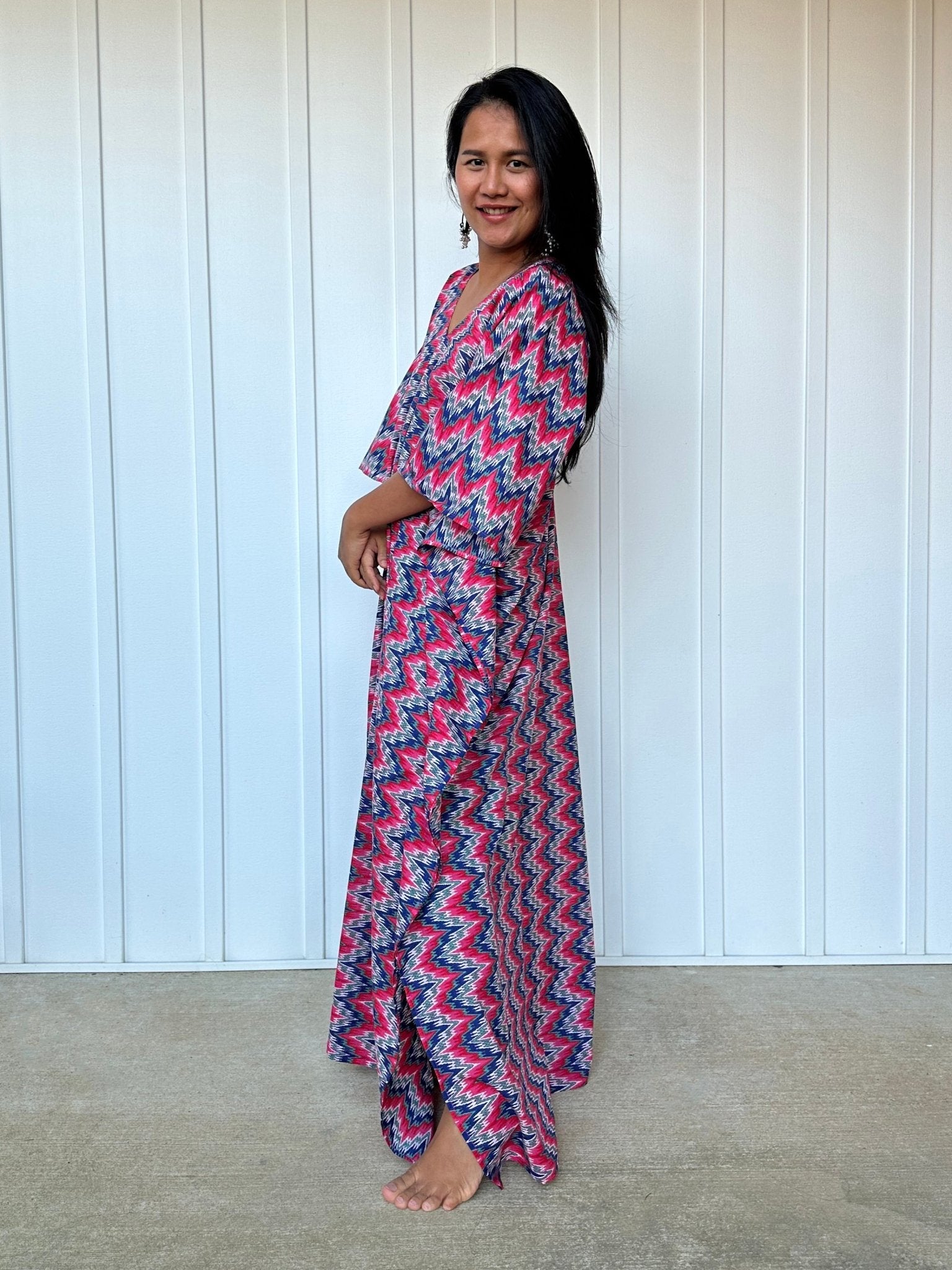 MALA handworks  Evelyn Kaftan in Red and Blue Abstract Pattern