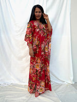 MALA handworks  56 Evelyn Kaftan in Red and Floral Pattern