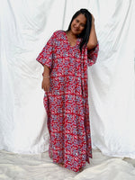 MALA handworks  56 Evelyn Kaftan in Red and Floral Pattern