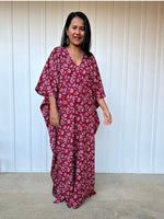 MALA handworks  Evelyn Kaftan in Red and Floral Pattern