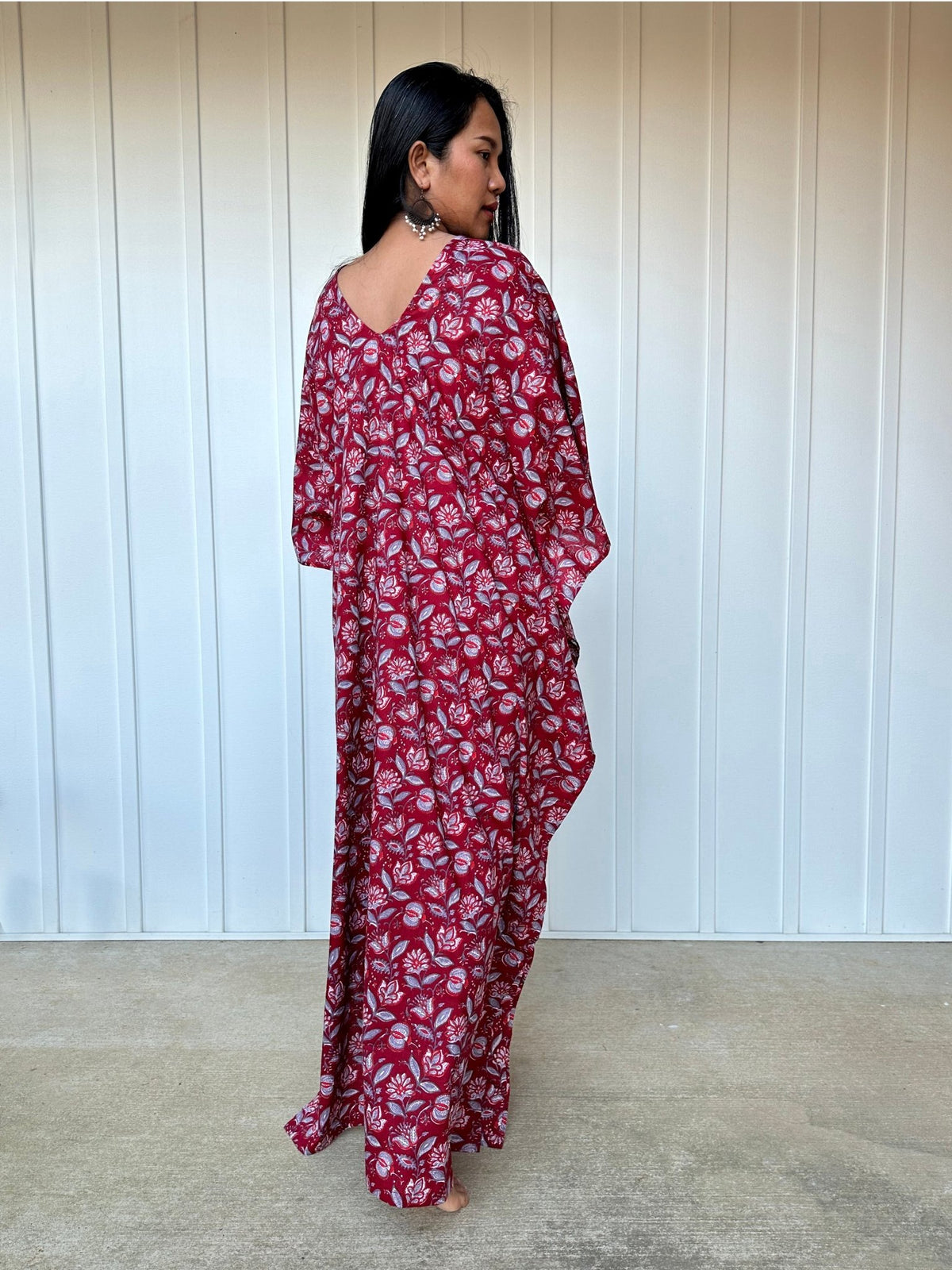 MALA handworks  Evelyn Kaftan in Red and Floral Pattern