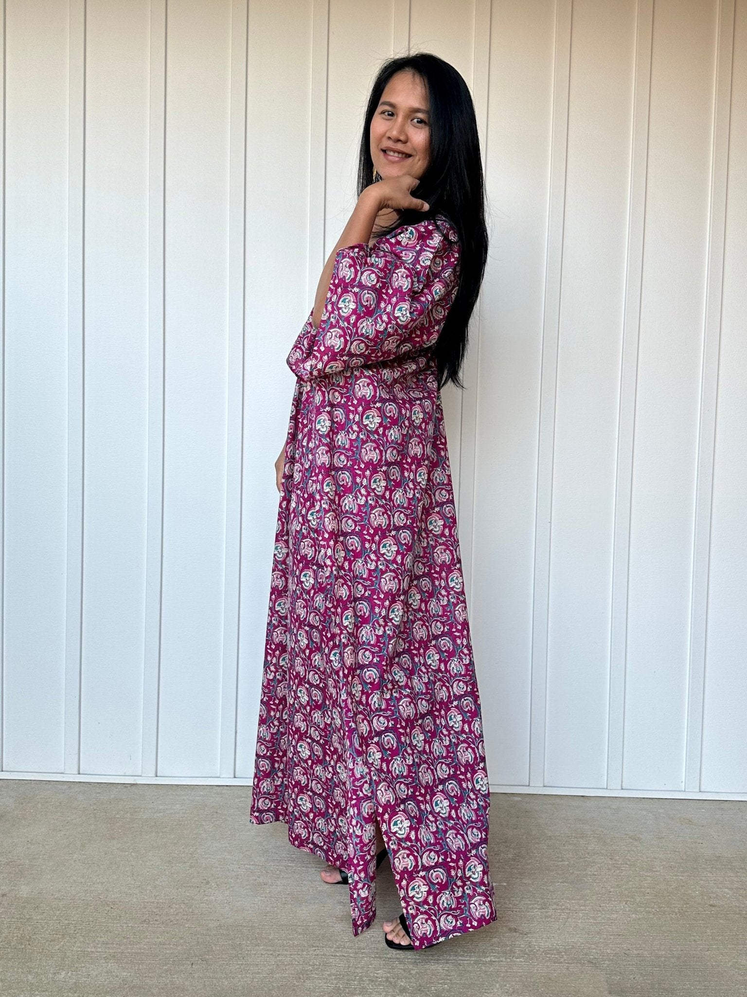 MALA handworks 56 Evelyn Kaftan in Red and Floral Pattern