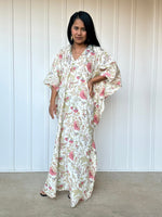 MALA handworks  56 Evelyn Kaftan in White and Floral Pattern