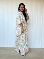 MALA handworks  56 Evelyn Kaftan in White and Floral Pattern