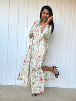MALA handworks  56 Evelyn Kaftan in White and Floral Pattern