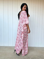 MALA handworks  56 Evelyn Kaftan in White and Floral Pattern