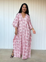 MALA handworks  56 Evelyn Kaftan in White and Floral Pattern