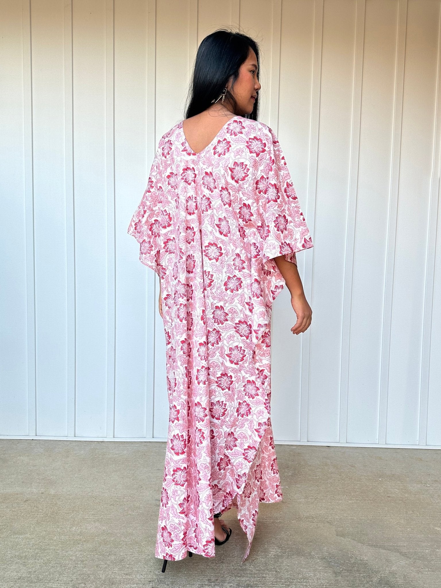 MALA handworks  56 Evelyn Kaftan in White and Floral Pattern