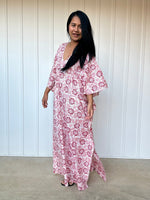 MALA handworks  56 Evelyn Kaftan in White and Floral Pattern