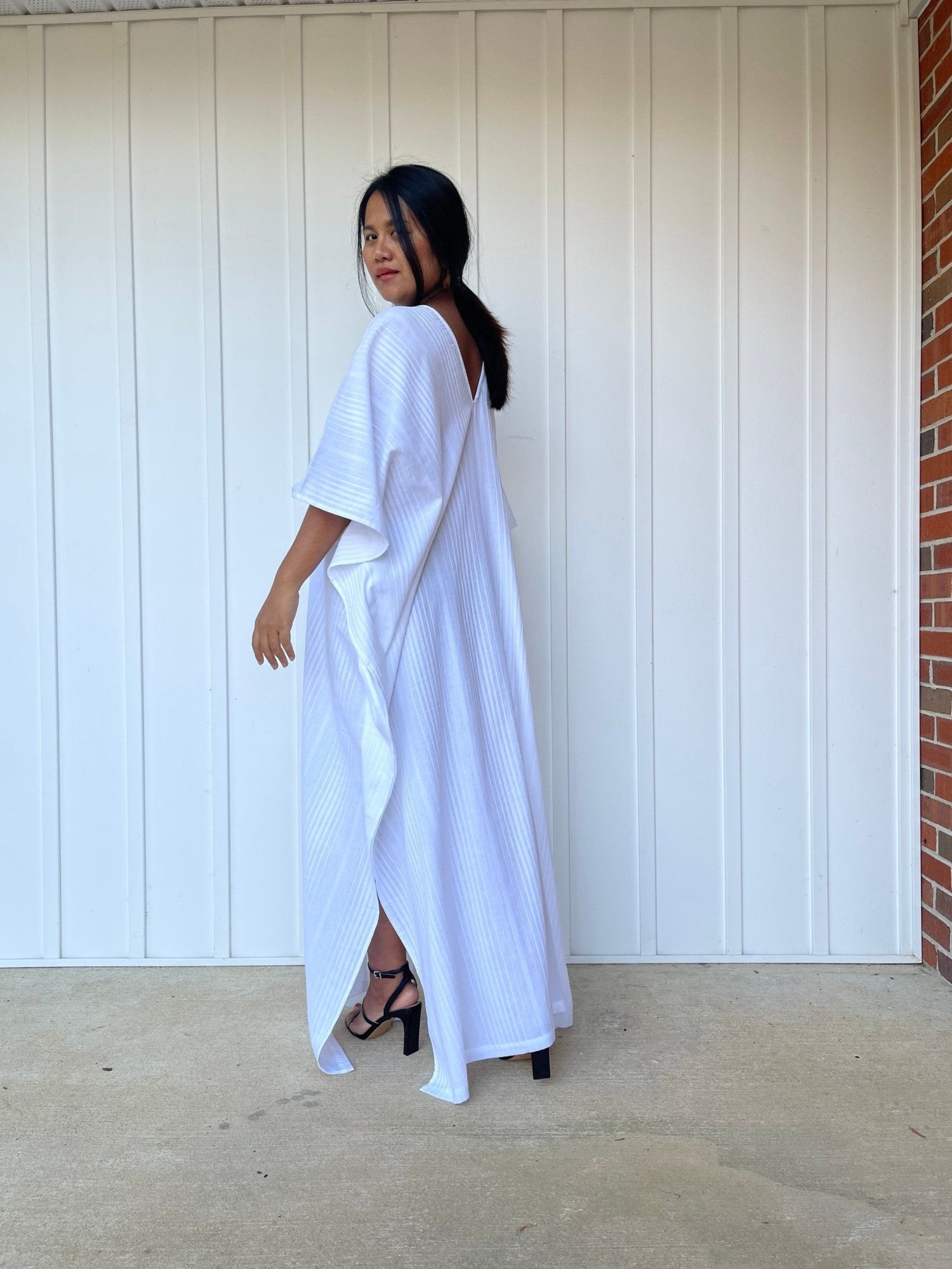 MALA handworks  56 Evelyn Kaftan in White and Semi Ribbed Cotton