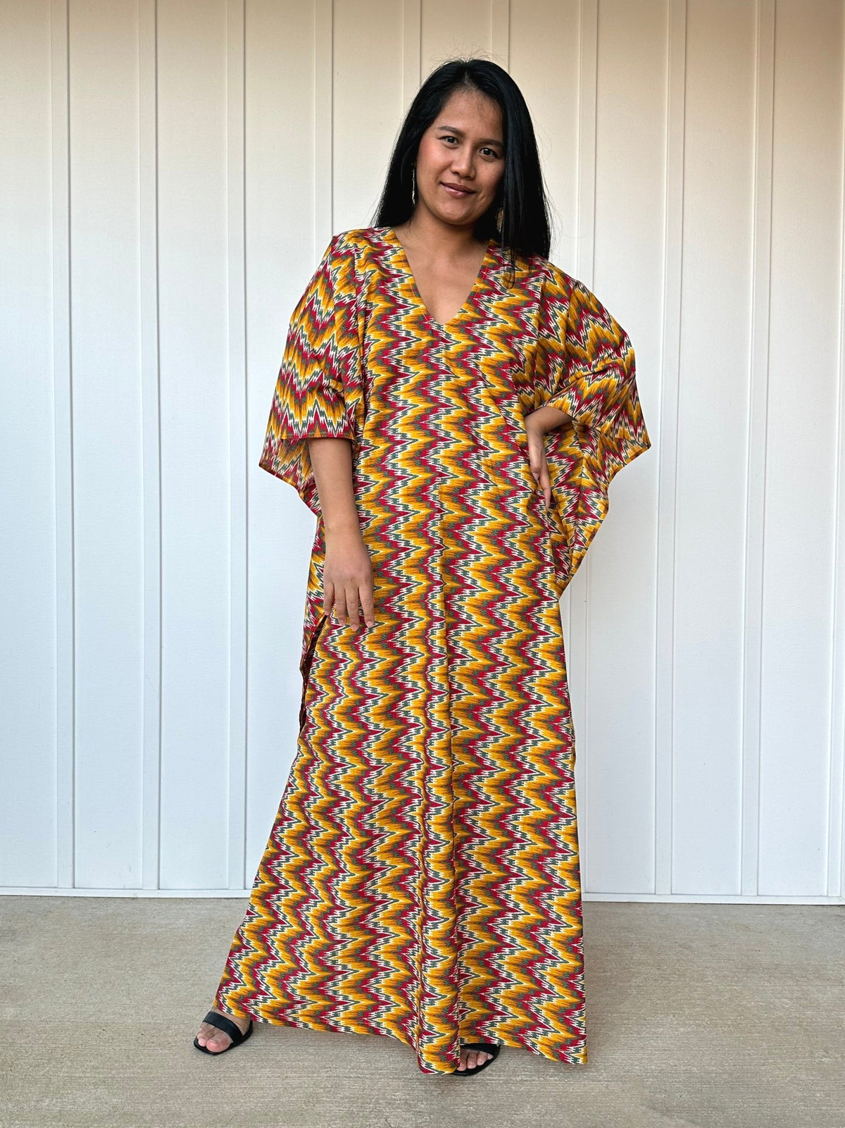 MALA handworks  56 Evelyn Kaftan in Yellow and Abstract Pattern